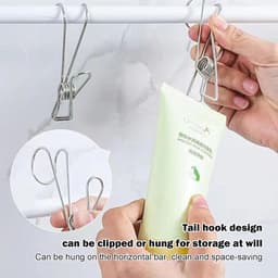 Lange staartklemmen - Wasknijpers met haak - Kleding ophangen - Roestvrij staal ontwerp - 10 stuks - Zilver — thumbnail 4
