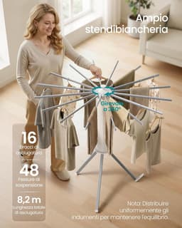 SONGMICS - Draagbaar en opvouwbaar verticaal wasrek - droogrek voor op reis balkon en tuin - wit met zilver — thumbnail 3