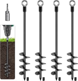 Tenthaak - grondschroef - Heavy Duty - zwart - 61 cm - metalen - aardzand - spiraal - wind - storm - spiek - schommel - camping - schuur - hond - carport - luifel - vaste ring - geschikt voor - Trampoline haak - 4 stuks. — thumbnail 1