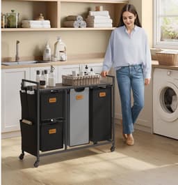 Conway Living - Wasmanden 3 vakken - 3x38 L - 92 x 33 x 72 cm - Wassorteerder - Wasmand Grijs — thumbnail 3