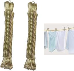 2 stuks - waslijn - Verdikte stalen draad - Waslijn voor het drogen van kleding en beddengoed - 2 mm * 20 m - Goudgeel - Hoog draagvermogen - Draagbaar - Geschikt voor thuis, in de tuin, op het balkon, op de camping — thumbnail 1