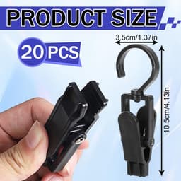 20 Zwarte Knijpers met 360째 Draaibare Haak, Draagbare Knijperhanger, voor Kleding, Handdoek, Sokken, Jeans — thumbnail 3
