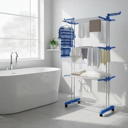 4-laagse Droogkledingrek170x76x50cm , 6 opvouwbare vleugels en 2 draaibare armen, stevig frame, geschikt voor binnen/buiten gebruik, draagbare kledinghanger, voor appartementen, slaapkamers, balkons, Blauw. — thumbnail 2