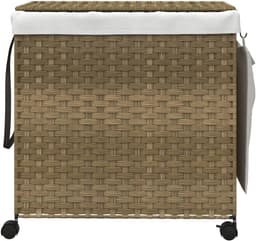 Wasmand Rotan - Wasopberger - Kleding Sorteren - Met Wieltjes - 60 cm Hoog - Bruin — thumbnail 4