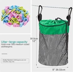 Opbergtas Wasknijpers - Hangende Organizer - Wasknijpers Opslag - Ventilerend Mesh Ontwerp - 30 x 20 cm - Groen — thumbnail 5