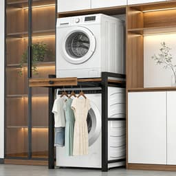 Wasmachinekast met uittrekbare handdoekenrek - Wasmachine/droger combo, met een plank boven de wasmachine, 300 kg laadvermogen, 75 x 65 x 104 cm, zwart — thumbnail 4