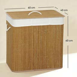 ELYSIVM Wasmand - Wasmand met 3 vakken - Bamboe Wasmand - Was Sorteerder - Wasmand met Deksel - Uitneembare Waszakken - Direct Sorteren - 144 L - 60 x 40 x 60 cm - Bruin — thumbnail 3