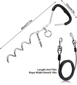 NTHProducts - Grondanker voor Honden - Robuust en Veilig - Zwart en Zilver - Geschikt voor Grote Honden - Inclusief 3m Recall Lead - Perfect voor Tuinen — thumbnail 3