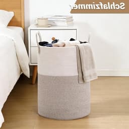 Gevlochten wasmand met handvat, ronde opbergmand voor dekens en speelgoed, 38 x 50 cm, ideaal voor woonkamer of wasruimte, stijlvol en praktisch — thumbnail 2