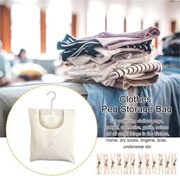 Wasknijperhouder Tas - Waslijn Organizer - Wassen Ophangen - Stevig Canvas Materiaal - 32x27cm - Beige — thumbnail 5