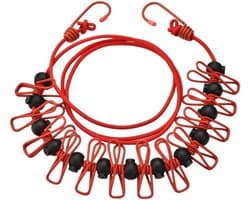 Waslijn met Clips - Intrekbaar Touw - Kleding Drogen - 12 Clips Ruimtebesparend - 180 cm Lengte - Meerdere Kleuren