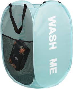 Opvouwbare wasmand, pop-up wasmanden, waszak, wasmand voor vuile was met handvat voor badkamer, slaapkamer, wasruimte, kinderkamer en op reis, blauw — thumbnail 1