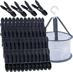 48 Stuks Zwarte Wasknijpers met Mand, Winddichte Kleurige Wasknijpers van Kunststof voor Kleding en Sokken, Ideaal voor Waslijnen en Kledingstukken — thumbnail 1