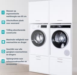 Washcab® Wasmachine Kast - Wasmachine Verhoger - Wasmachine Ombouw - Met lade - Wit - Duo Set High 1 — thumbnail 3