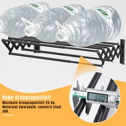 DnA® Wanddroogrek - Wanddroogrek Inklapbaar - Droogrek Muur - Wanddroogmolen - Zwart - 42cm x 18cm x 12cm — thumbnail 4
