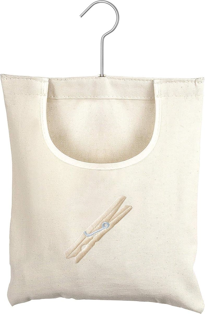 Wasknijperzak Canvas - Klemmenhouder Opberger - Wassen Strijken - Inclusief Ophanghaak - 32 cm Hoog - Natuurlijk — afbeelding 1