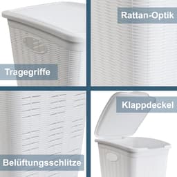 Wasmand Set - Wasverzamelaar Deksel - Kleine Ruimtes - Ventilatie Gaten - 36 Liter 3 Stuks - Beige Rotanlook — thumbnail 4