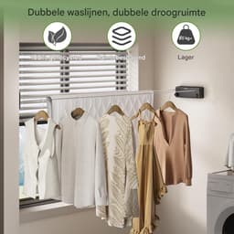 GELLDG Waslijn - Waslijn Uittrekbaar - Uittrekbare Wasdraad - Staalgevlochten - 4,2 meter - Robuust RVS - Automatisch Straktrek Systeem - Alternatief Wasrek of Droogrek - Binnen en Buiten - zwart — thumbnail 2