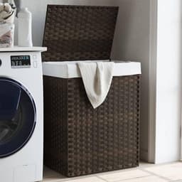 Wasmand met deksel - Wasbak rieten mand - Kleding sorteren - Opvouwbaar ontwerp - 46x33x60 cm - Donkerbruin — thumbnail 2