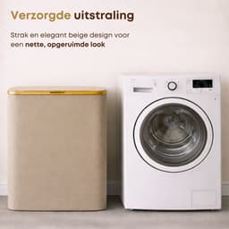 ACAZA Wasmand 3 vakken - Wasmand Met Deksel - 150 L - Bamboe - 60 x 38,5 x 70,5 cm - Zand — thumbnail 4