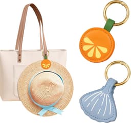 Magnetische hoedenhouder voor op reis, 2 hoedenclips voor tas, strohoedclip, hoedenclip voor handtas, bagage, reisaccessoire (blauwe schelp en oranje schijf), oranje roze — thumbnail 1