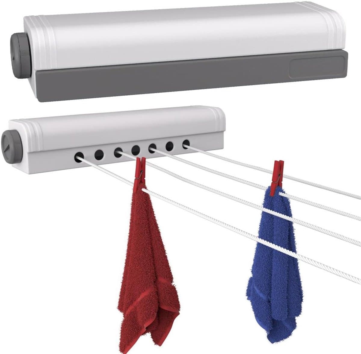 Intrekbare Waslijnen - Automatische Lijnen - Ruimte Besparen - Dubbele Set - 2x 14 Meter - Wit — afbeelding 1