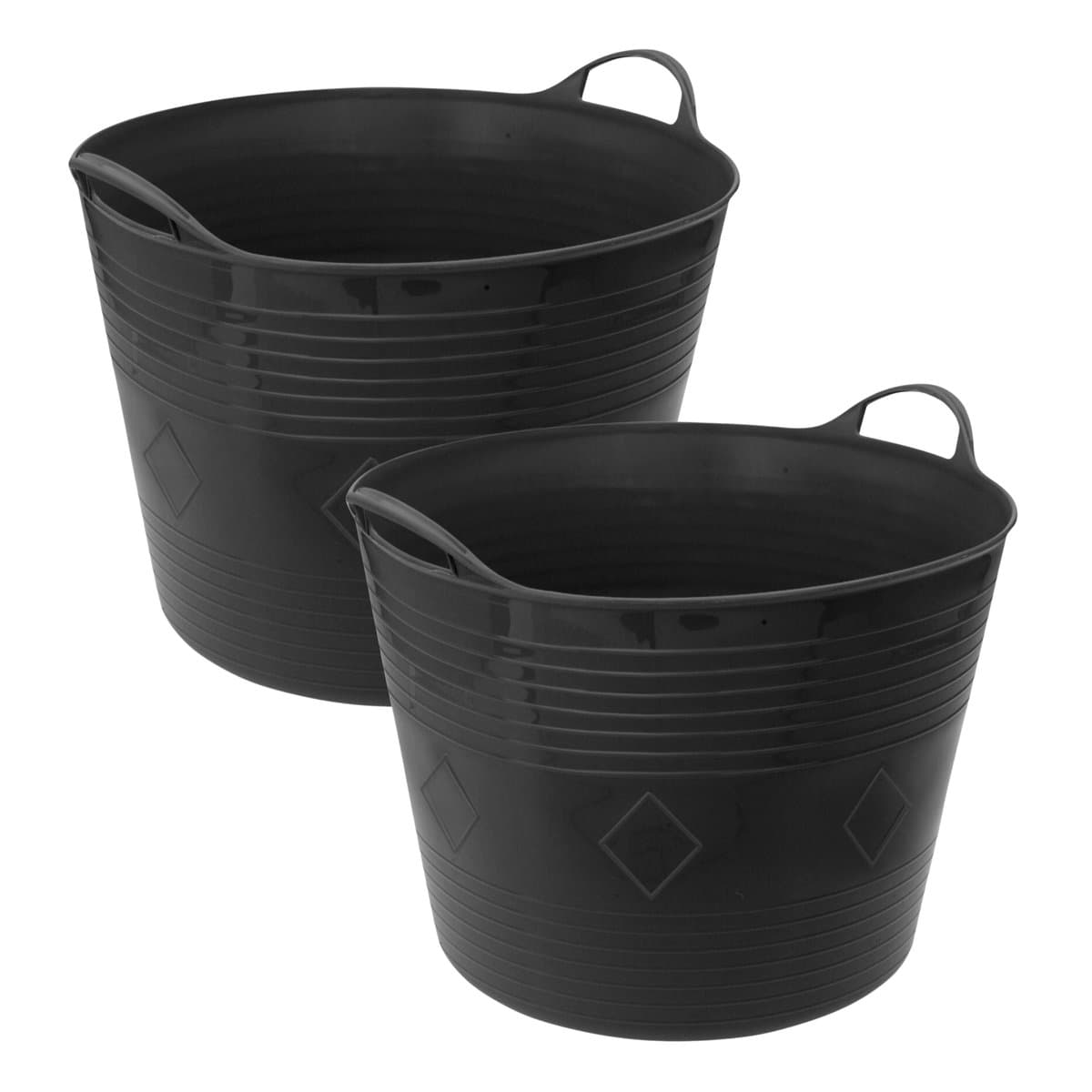 Excellent Houseware Flexibele wasmand - 2x - zwart - 40 liter - kunststof - 50 x 45 cm - met handvatten — afbeelding 1