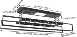 Elektrisch Plafond Wasrek - Uitschuifbaar 130-215 cm - Ruimtebesparend Droogrek met LED Verlichting & Afstandsbediening - Zwart — thumbnail 5