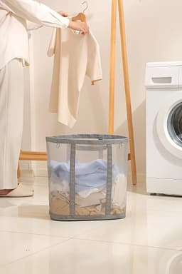 Opvouwbare wasmand, grote opbergmand van gaas voor vuile was en kinderspeelgoed (grijs) — thumbnail 2