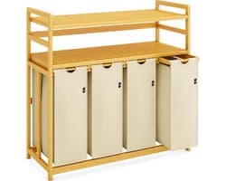 MIRA® Wasmand 4 Vakken - Wassorteerder - Wasmand - Bamboe Frame - Beige- ‎103cm x 41cm x 77cm