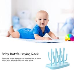 Droogrek voor babyflessen - Flessendroogrek - Draagbaar flessenrek - Uitneembaar - Droogrek met lekbak - Geschikt voor zuignappen, bekers en babyflessen en accessoires - Blauw — thumbnail 4