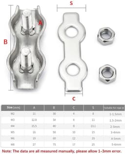 Allecto Plus - RVS Zware Kabelklem voor Draad Touw, M10 Duplex Bout, Waslijn Kabel. — thumbnail 2