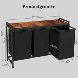 ApexArte® Wasmand 3 Vakken - Wassorteerder - 150 L - Vintage Bruin-zwart — thumbnail 2