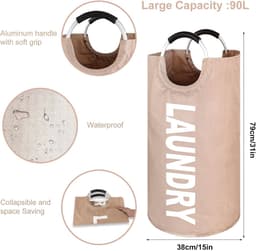 Opvouwbare wasmand - 90 liter inhoud - wasverzamelaar met handvat - Oxford stoffen wasmand - waterdichte waszak - wasmand - draagbare wassorteerder - opbergcontainer - flessenverzamelaar-Donkerblauw — thumbnail 2