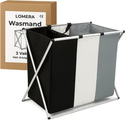 Lomera Wasmand 3 Vakken - Wassorteerder - Aluminium En Katoen - Afneembare Waszak - Draaghengsel - Insteekvakken - Laundry Basket - Wasmand Met Klittenbandsluiting — thumbnail 4