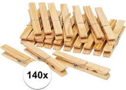 Houten wasknijpers - 140x stuks - voordelige knijpers / wasspelden - bamboe - was ophangen — thumbnail 2