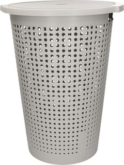 Wasmand met deksel - grijs - 35 liter - 40 x 52 cm - kunststof - rond - wasbox - mand voor wasgoed — thumbnail 2