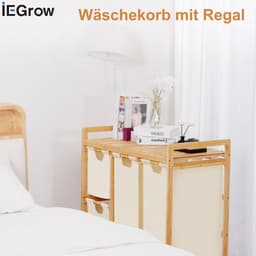 RFWR® Wasmand met 3 Vakken en Plank, 150L, Milieuvriendelijk Bamboe, Beige — thumbnail 2