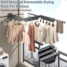 RFWR® Ruimtebesparend wanddroogrek - 124 cm, uittrekbaar met 20 clips - Ideaal voor balkon, badkamer en terras — thumbnail 4
