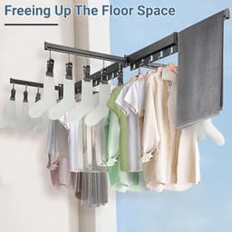 RFWR® Ruimtebesparend wanddroogrek - 124 cm, uittrekbaar met 20 clips - Ideaal voor balkon, badkamer en terras — thumbnail 5