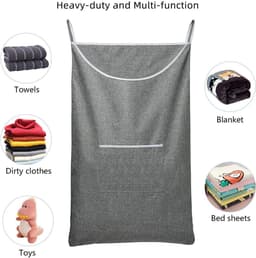 Hangende wasmand, deurhangende wasmand met grote opening Hangende wasmand Opbergtas Groot formaat 36 x 22 inch (Grijs) — thumbnail 3