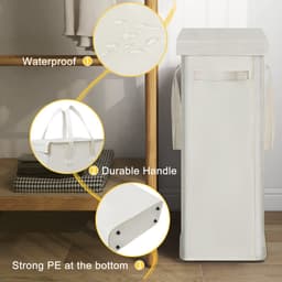 Wasmand - Slank Hoog Opvouwbaar met Deksel en Ademend Ontwerp - Voor de Was in de Slaapkamer - Beige 60L — thumbnail 5