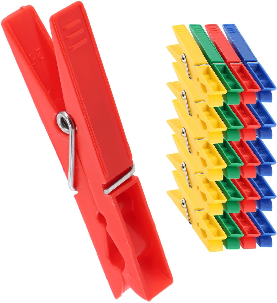 KADAX wasknijpers, 20 x knijpers van robuuste kunststof, kleurrijke sokklemmen, windbestendige klemmen voor binnen en buiten (groen-geel-rood-blauw) — afbeelding 1