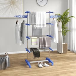 Homcom 4-Level Opvouwbare Verticale Waslijn met 6 Wielen Blauw – waslijn – wanddroogrek – waslijndraad – waslijndraad met stalen kern — thumbnail 2