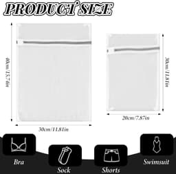 Allecto Plus - Set van 4 waszakken voor de wasmachine - Duurzame wasnetten voor reizen - Met ritssluiting - Ideaal voor fijne was - 40 x 30 cm en 30 x 20 cm - Beha sokken reisschoenen — thumbnail 5
