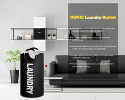 GOODEVN Premium 3-in-1 Wasmand - Opvouwbare Wassorteerder (90L) Waszakken | Zwarte Moderne Design | Voor Wit, Kleur & Delicaat Wasgoed — thumbnail 3
