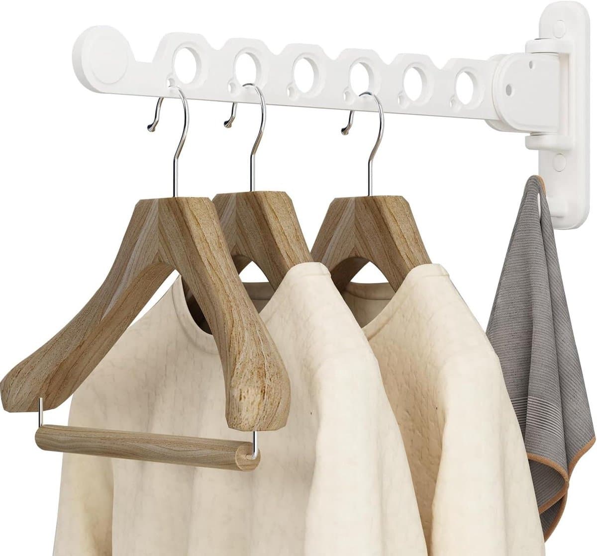 Titel: Foldable Wall Mounted Clothes Drying Rack Clothes Hanger Clothes Dryer White — afbeelding 1