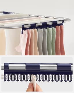 2-Tier Stainless Steel Clothes Dryer Rack with Adjustable Height Wings - Freestanding for Socks, Bed Linen, Clothing - Foldable and Stable - Blue - 156 x 61 x 113 cm — thumbnail 5
