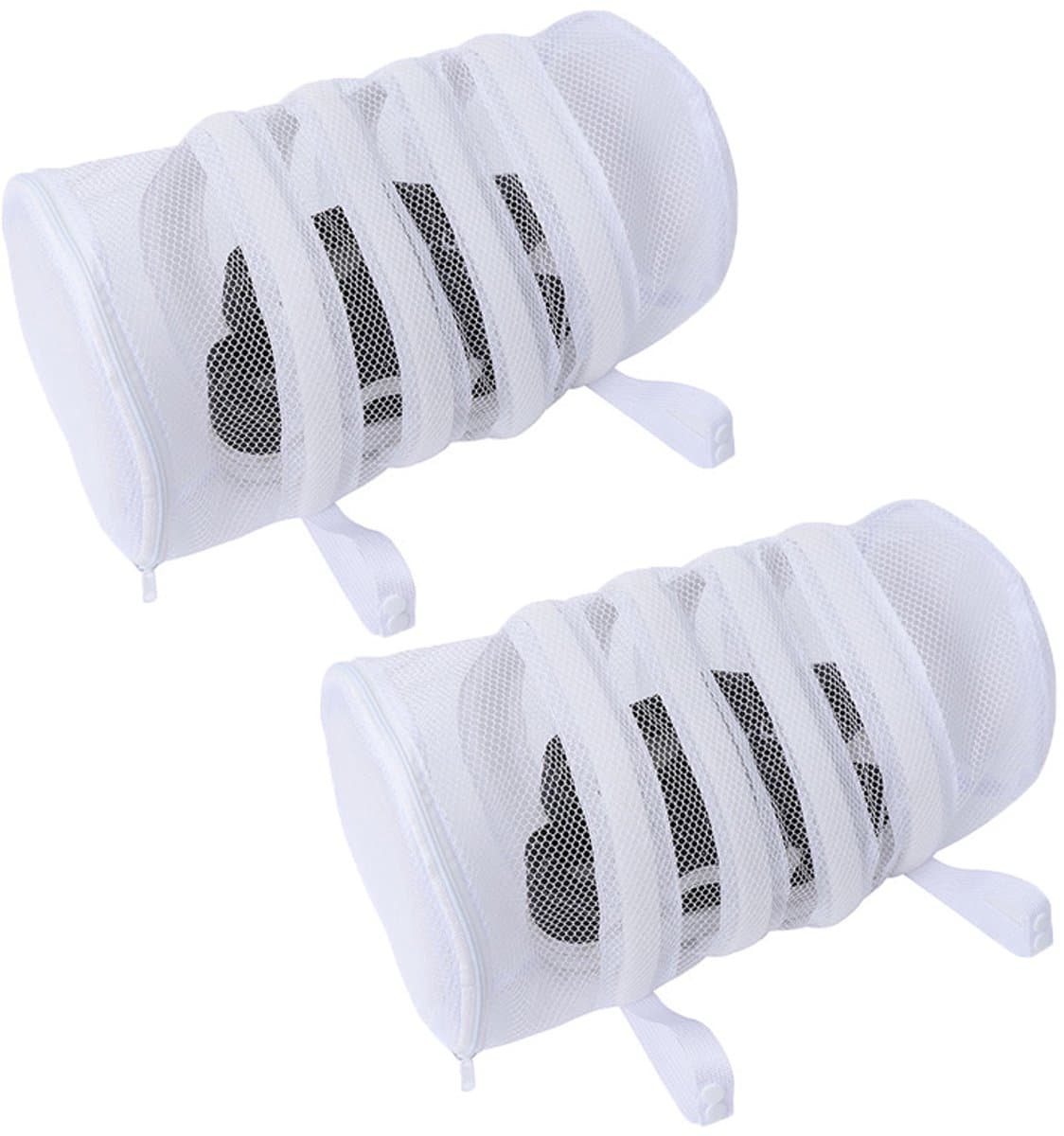 2 stuks schoenwaszakken - Alleen voor de wasmachine - Netstof schoenwaszak - Ophangbaar met rits - Geschikt voor het wassen van delicate kleding - Geschikt voor sportschoenen, ondergoed, sokken - Wit - 19 x 4 cm / 7,4 x 1,5 inch — afbeelding 1