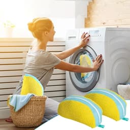 2 stuks waszakken voor schoenen in wasmachine - dubbele ritssluiting - 360 graden reiniging - herbruikbare zakken - geel — thumbnail 5